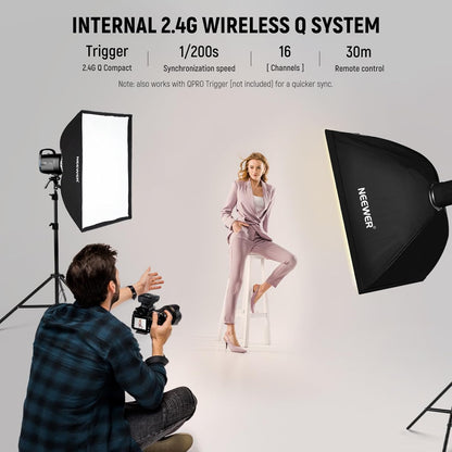 NEEWER 800Ws Studio Monolight Strobe Flash Set: S101-400W PRO 5600K flitslicht Studio met 2,4G trigger/150W instellamp/Bowens Mount/softboxen/standaard/reflector/tas, compatibel met QPRO