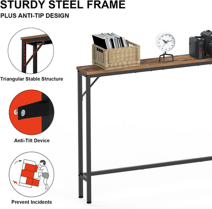 VEDECASA 15 cm smalle consoletafels, 2 sets, met stopcontact en USB-poorten, smalle haltafel, bijzettafel, ingangstafel, dressoir voor entree, woonkamer, hal, kantoor, stabiel stalen frame,