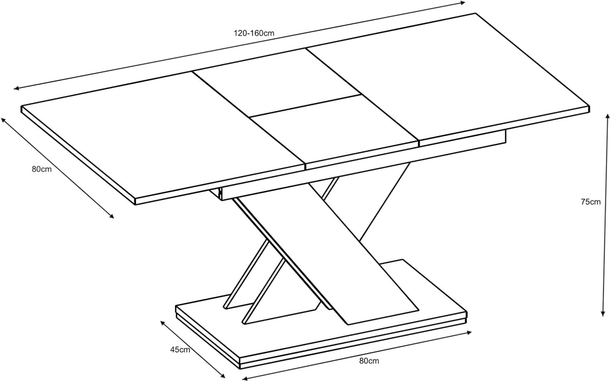 Uitschuifbare Eettafel – Uitschuifbare Tafel – Eettafel Verlengbaar – Tafel Met Verlengstuk – Eiken Eettafel – Uitschuifbaar Van 120 Tot 160 cm – MDF Tafelblad Met Grijs V-Pootframe