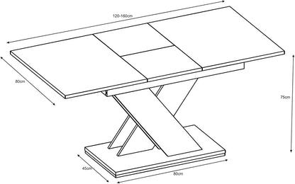 Uitschuifbare Eettafel – Uitklapbare Tafel – Verstelbare Tafel – Eetkamertafel – Tafel Met Marmerlook – 120-160 cm Lengte – Wit V-Vormig Onderstel