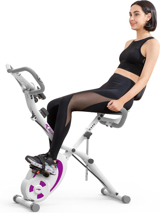 leikefitness Fietstrainer, inklapbaar, hometrainer, fitnessfiets, multifunctionele ergometer, fitnessapparaat, sportapparaat voor thuis, met 12-traps weerstand, hartslagmeter, trekkoord, voor cardio