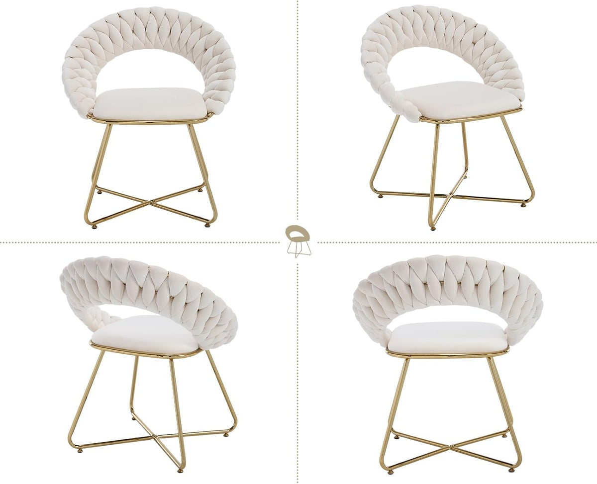 chairus Set of 2 Beige Velvet Living Room Upholstered Chair with Gold Metal Legs, Modern Bedroom Dressing Table Chair with Backrest, Beige - QUORE
