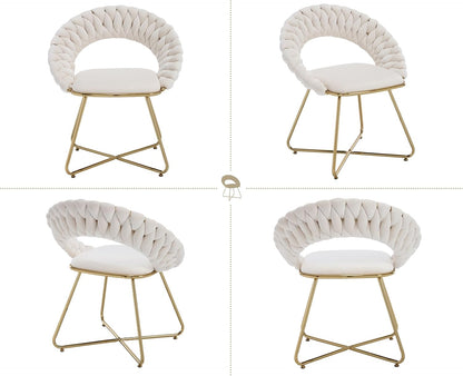 chairus Set of 2 Beige Velvet Living Room Upholstered Chair with Gold Metal Legs, Modern Bedroom Dressing Table Chair with Backrest, Beige - QUORE