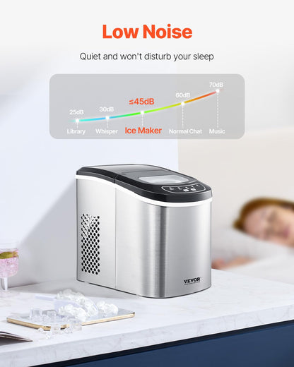 VEVOR Ice Cube Maker, 9 Ice Cubes in 6 Minutes, 15 kg in 24 Hours Portable Self Cleaning with Scoop and Ice Basket for Home, Kitchen, Office, Bar - QUORE