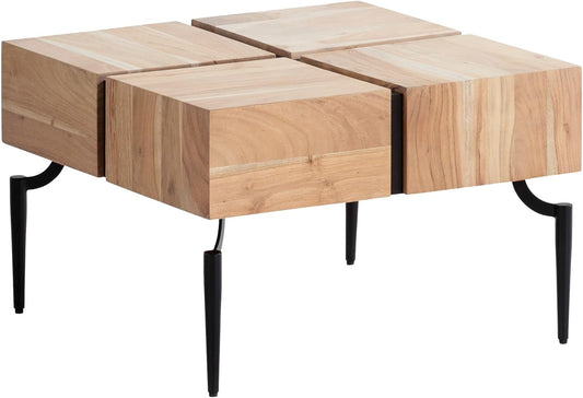 FineBuy Coffee Table, Solid Wood, 60 x 60 x 40 cm, Square, Metal Frame, Small Sofa Table, Cube, Modern Coffee Table - QUORE