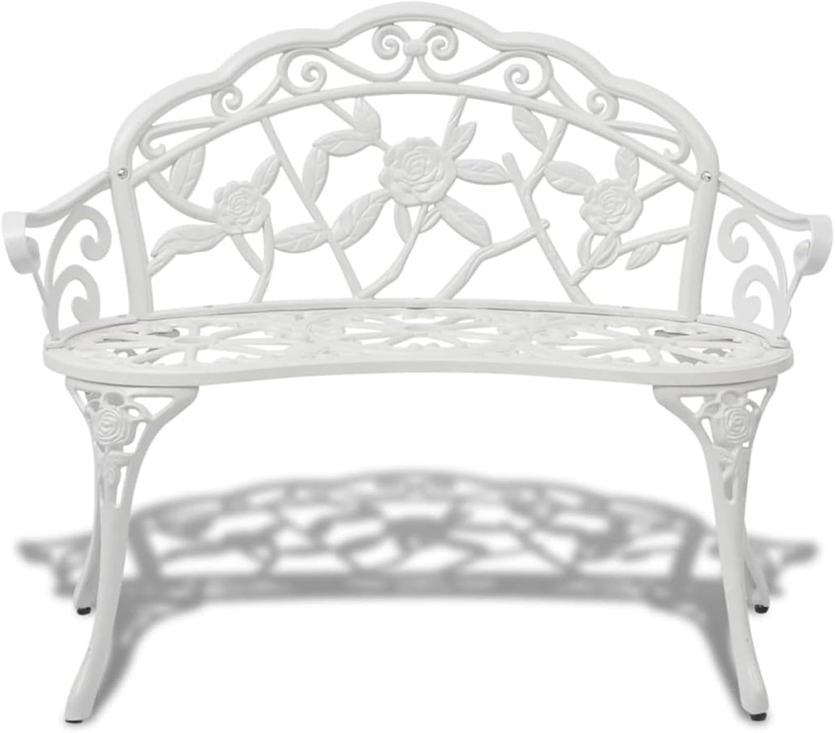 Gecheer Cast Aluminium Garden Bench White Romantic Bench for 2 Persons Weatherproof for Garden and Patio - QUORE
