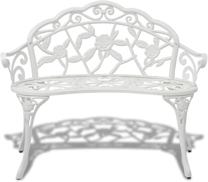 Gecheer Cast Aluminium Garden Bench White Romantic Bench for 2 Persons Weatherproof for Garden and Patio - QUORE
