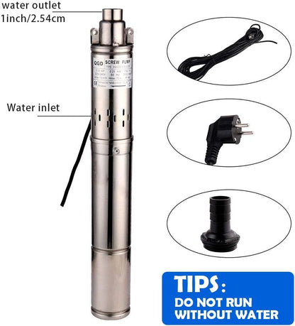 Diepbronpomp 220V – Dompelpomp Roestvrij Staal – Waterpomp Huis – Tuinpomp – RVS Pomp – 0,25 kW Vermogen – Max 70 Meter Opvoerhoogte