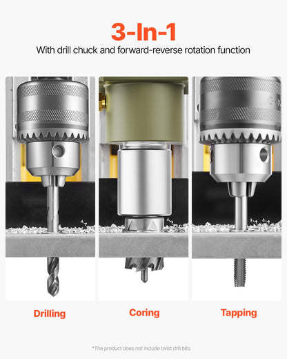 VEVOR Magnetic Drill 1200 W Motor Magnetic Electric 12500 N Drill Diameter 40 mm Drill with 2 Drill Points Variable Speed for Metal Surfaces, Yellow - QUORE