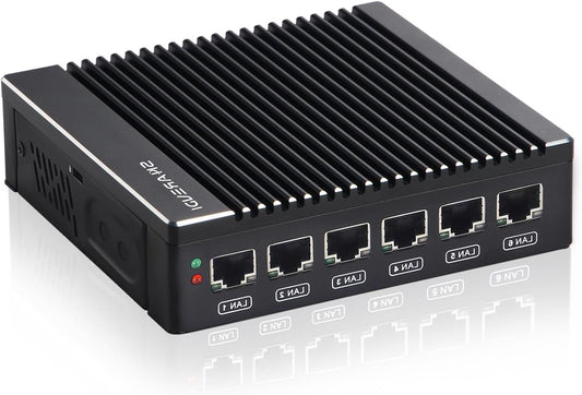 Firewall Mini PC – Micro Firewall Appliance – Netwerkbeveiliging Router – Fanless Mini PC – Embedded Security Device – Intel N3700 4 Cores – 6x Intel 2.5GbE Poorten, Stille Koeling