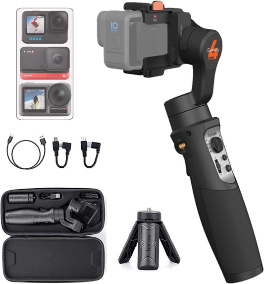 Hohem iSteady Pro 4 Gimbal 3-assige stabilisator spatbescherming voor GoPro Hero 11/10/9/8/7/6/5/4/3, DJI OSMO Action, Insta360 One R, Sony RX0, snelle montage, 14 uur looptijd