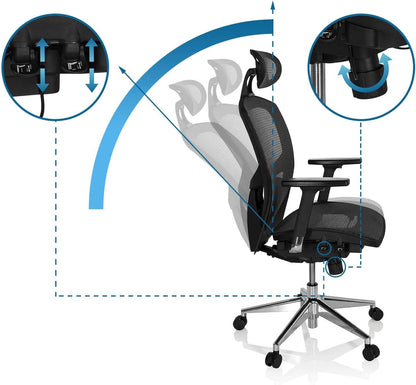 hjh OFFICE 657000 bureaustoel, directiestoel, VENUS ONE netstof, zwart, ergonomische flexibele lendensteun, hoog zitcomfort, draaistoel, ergonomisch, verstelbare armleuningen, bureaustoel