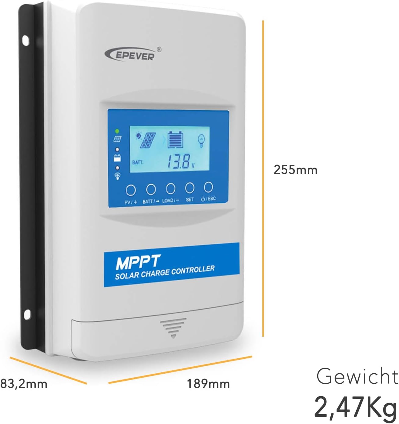 EPEVER® MPPT XTRA-N G3 – XTRA 4415N Zonnelaadregelaar, 40A, 12/24/36/48VDC auto work, PV 150V, XDS2 Display (XTRA 4415N G3 - 40A, max. PV 150V)