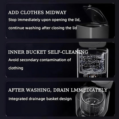 10 Litres Fully Automatic Washing Machine, 4-in-1 Mini Washers with Automatic Cleaning, LCD Touch Control and 4 Speed Settings - QUORE