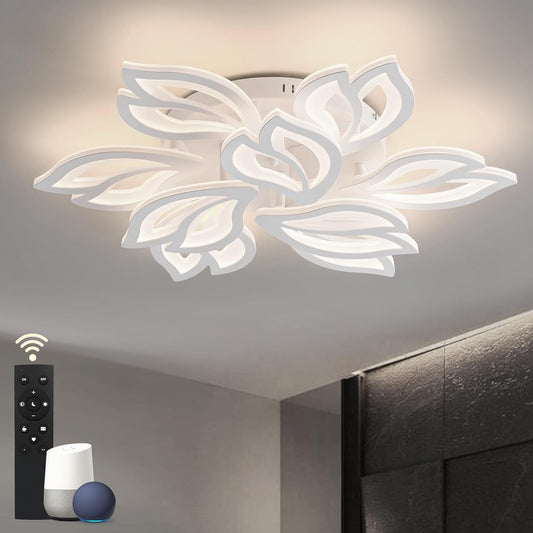 Plafondlamp met afstandsbediening, dimbare woonkamerlamp met Matter compatibel met HomeKit, Alexa, Google en IFTTT, 120W moderne LED-plafondlamp voor slaapkamer en woonkamer (Ø84cm, wit)