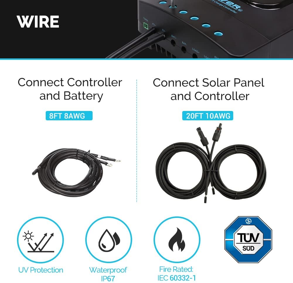 Renogy 200 W 12 V Monokristallijn Panel Starter 40A Rover MPPT Controller/Montage Z Beugels/Lade Kabel/Adapter Kit, RV Solar Opladen, Boten, Off-Grid Systeem