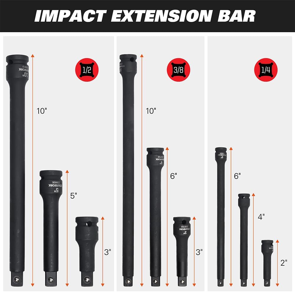 STARWORK TRUE MECHANIC 153-delige Impact Socket Set, Professioneel, SAE/Metrisch