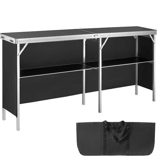 VEVOR Stand voor beurzen, woonkamer, 195 x 38,5 x 88 cm, extra lange en draagbare opvouwbare bartafel met draagtas, opbergrek en zwarte rok, voor feest, picknick, commerciële tentoonstelling