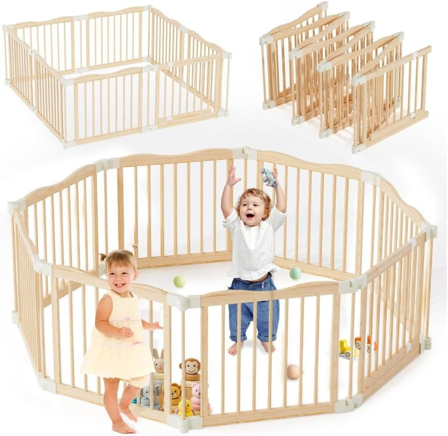 Kaëru Wooden Play Box – 172×172×61 cm – Foldable Baby Run – New Zealand Pine Wood – White Click System – Safe, Stable & Spacious Play Fence – For Babies, Toddlers & Pets - QUORE