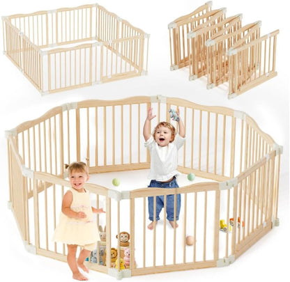 Kaëru Wooden Play Box – 172×172×61 cm – Foldable Baby Run – New Zealand Pine Wood – White Click System – Safe, Stable & Spacious Play Fence – For Babies, Toddlers & Pets - QUORE