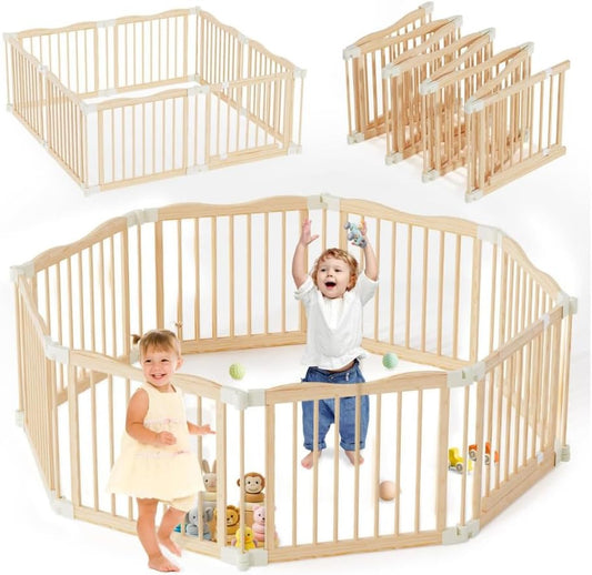 Kaëru Wooden Play Box – 172×172×61 cm – Foldable Baby Run – New Zealand Pine Wood – White Click System – Safe, Stable & Spacious Play Fence – For Babies, Toddlers & Pets - QUORE