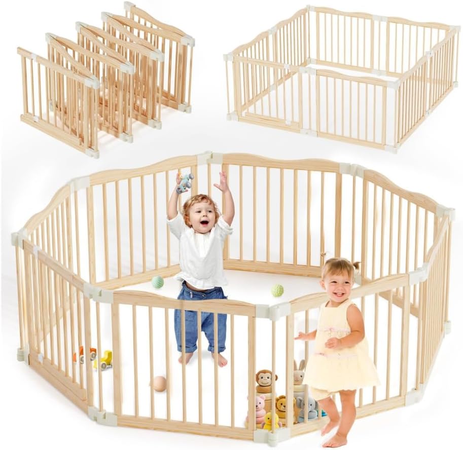 Kaëru Wooden Play Box – 172×172×61 cm – Foldable Baby Run – New Zealand Pine Wood – White Click System – Safe, Stable & Spacious Play Fence – For Babies, Toddlers & Pets - QUORE