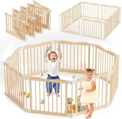 Kaëru Wooden Play Box – 172×172×61 cm – Foldable Baby Run – New Zealand Pine Wood – White Click System – Safe, Stable & Spacious Play Fence – For Babies, Toddlers & Pets - QUORE
