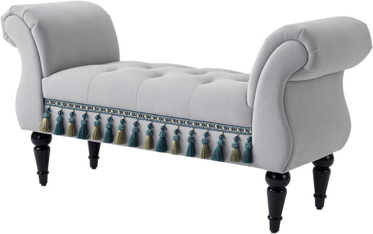 Vintage Bankje – Zitbankje – Sofa – Bankje – Zitmeubel – Grijs – Comfortabele Polyester Bekleding – Stevig Populierenhouten Frame