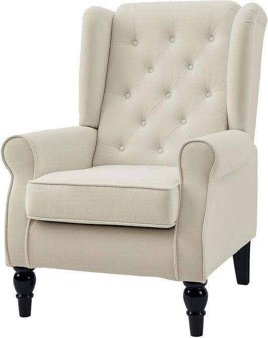 Relaxfauteuil – Fauteuil – Lounge Chair – Leunstoel – Relaxstoel – Crème Kleur – Ergonomische Rugleuning – Stevige Houten Poten