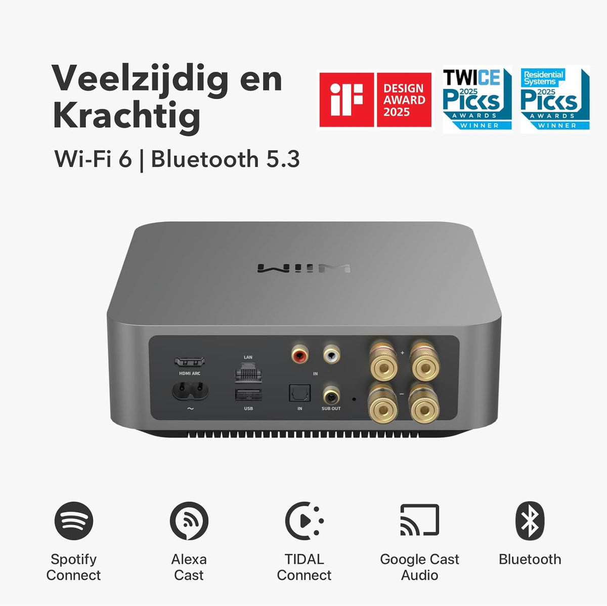 WiiM Amp Pro: Multiroom streamingversterker | Compatibel met Chromecast, Alexa | HDMI, Spraakbesturing | Stream vanaf Spotify, Amazon Music, Tidal en meer - Donkergrijs