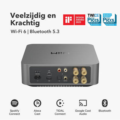 WiiM Amp Pro: Multiroom streamingversterker | Compatibel met Chromecast, Alexa | HDMI, Spraakbesturing | Stream vanaf Spotify, Amazon Music, Tidal en meer - Donkergrijs