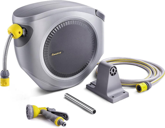 FANZTOOL 35 m + 2 m slanghaspel set met wandhouder incl. 8-functies multi-handdouche | automatisch oprollen | 180° draaibaar | tuinslang RoHS getest