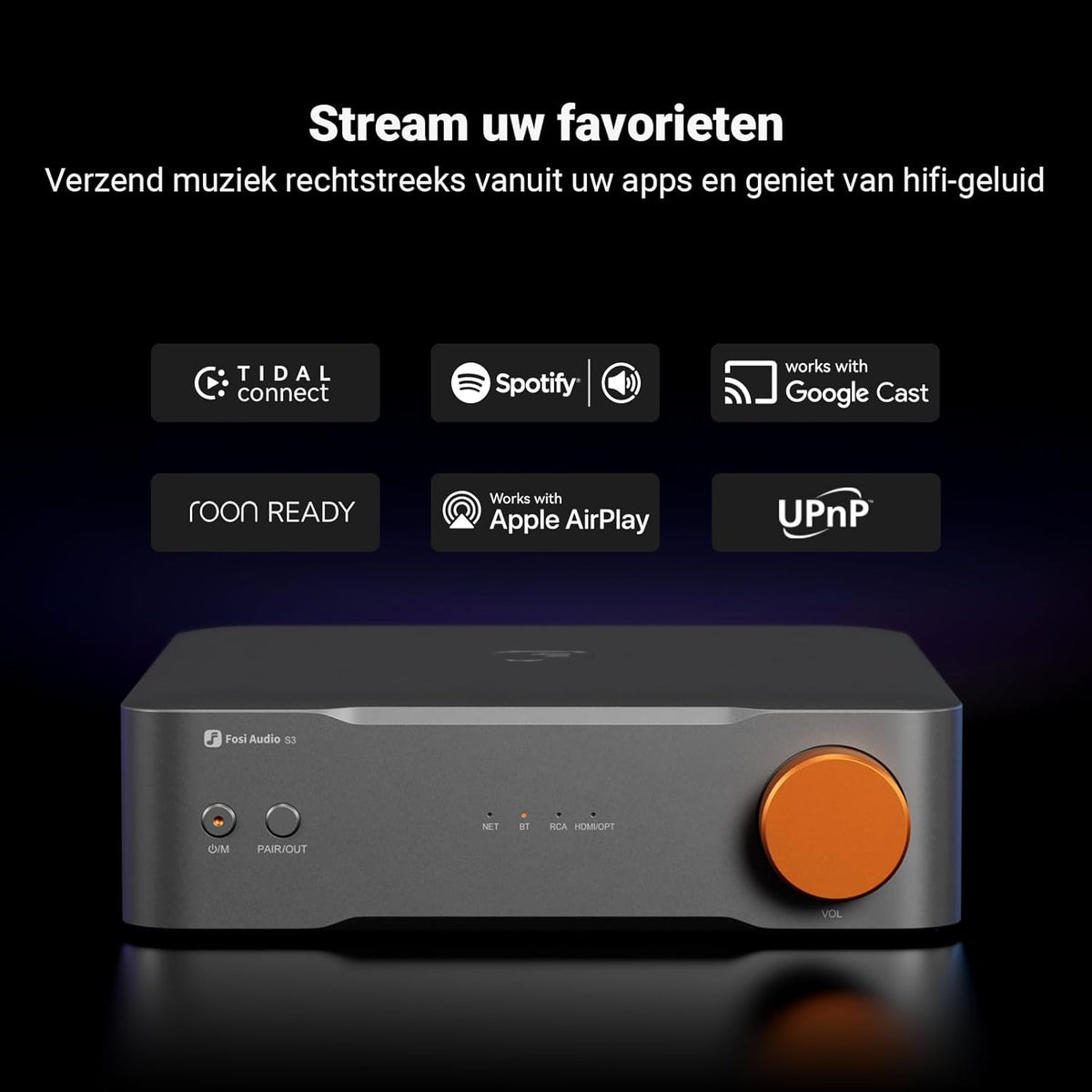 Fosi Audio S3 HiFi-muziekstreamer Digitaal-voorversterker, AK4493SEQ DAC Wi-Fi 6 Bluetooth 5.3, met XLR gebalanceerd/optisch/sub-uitgang/HDMI eARC, AirPlay 2 Spotify Connect Tidal, 5-bands EQ