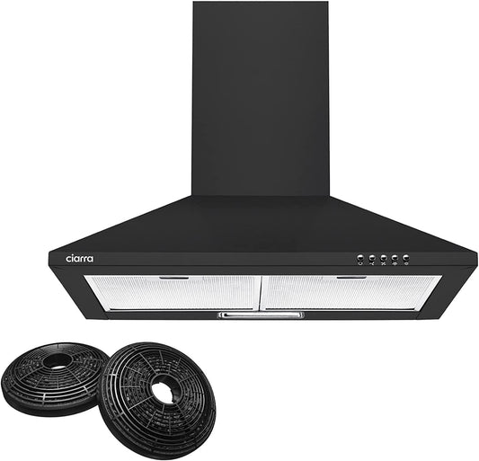 CIARRA CBCB6201 Afzuigkap 60cm Zwart Aluminium Vetfilter Wandmontage,Afvoerlucht/Circulatielucht Afzuigkappen,Onderbouw Afzuigkap,Led-Verlichting Roestvrij Staal Wandafzuigkap