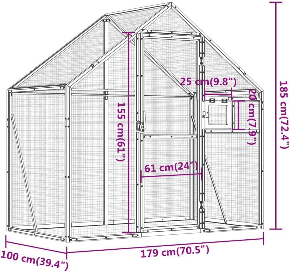 Aviary Bird Aviary, Outdoor Entrance for Bird Cage, Aviary, Chicken Coop with Lockable Door and Window, Silver, 179 x 100 x 185 cm, Aluminium