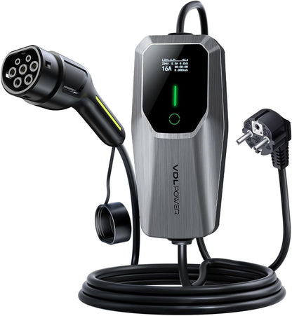 EV Oplader Type 2 – Elektrische Autolader – Oplaadkabel EV – Mobiele Laden – Laadstation 3,6 kW – Instelbare Stroom 8-16A – Waterdicht IP65 – 5 Meter Kabel met EU Schuko