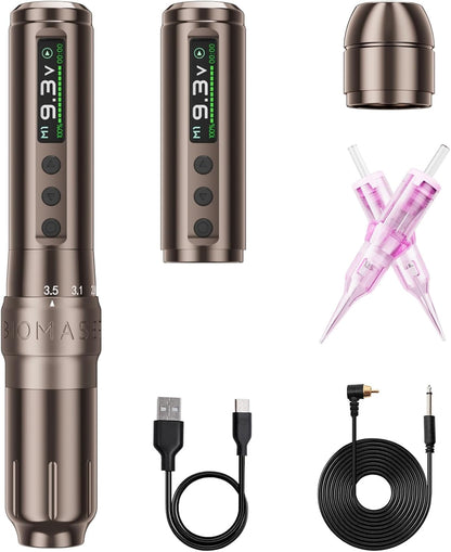 Biomaser U1 Pro Draadloze semi-permanente make-upmachine, zes slagen, instelbare draadloze pen met 2 1000 mAh batterijen, OLED-display voor semi-permanente make-up