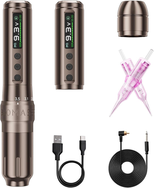 Biomaser U1 Pro Draadloze semi-permanente make-upmachine, zes slagen, instelbare draadloze pen met 2 1000 mAh batterijen, OLED-display voor semi-permanente make-up