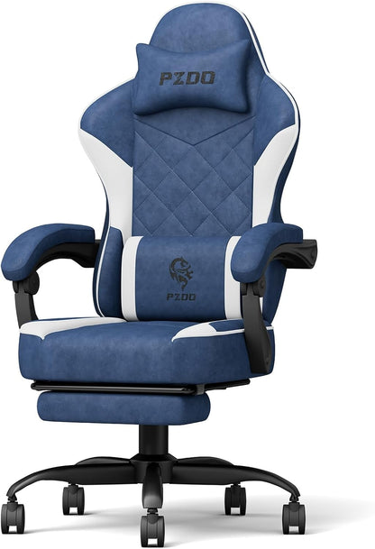 Gaming Stoel – Gamestoel – Bureaustoel – Computerstoel – Werkstoel – Ergonomisch Zitcomfort met Pocketveren en Natuurlijk Latex – Verstelbare Rugleuning en Voetensteun (Blauw)