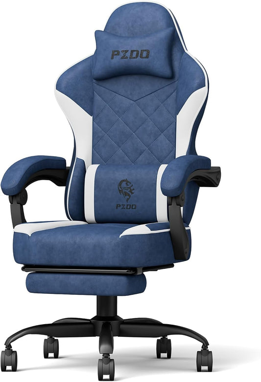 Gaming Stoel – Gamestoel – Bureaustoel – Computerstoel – Werkstoel – Ergonomisch Zitcomfort met Pocketveren en Natuurlijk Latex – Verstelbare Rugleuning en Voetensteun (Blauw)