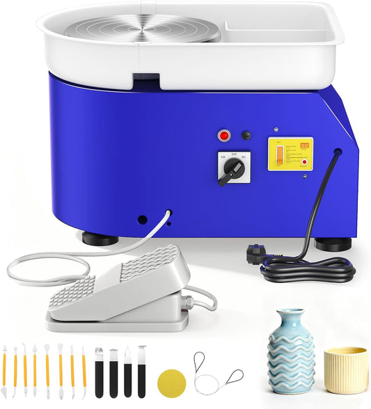 Draaibank voor elektrisch keramiek, 350 W, 25 cm, draaibank voor geluid met snelheid verstelbaar, met elektrisch keramiek, professioneel snijgereedschap voor volwassenen, kinderen (blauw)
