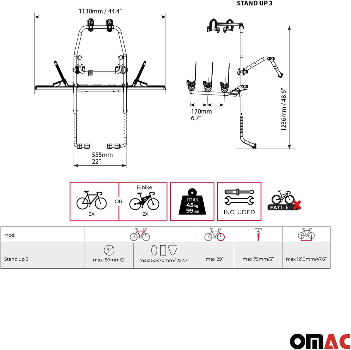 Menabo Bicycle Carrier 3 Bikes for VW Touran 2003-2025 Aluminium Black Silver - QUORE