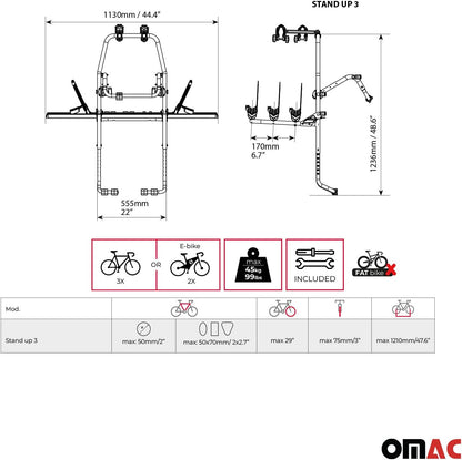 Menabo Bicycle Carrier 3 Bikes for VW Touran 2003-2025 Aluminium Black Silver - QUORE