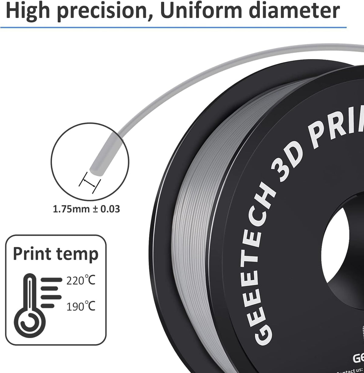 PLA Filament Grijs – 3D Printer Filament – 3D Printdraad – PLA Draad – 3D Printer Materiaal – 10 x 1 kg Spoelen – Hoge Nauwkeurigheid +/- 0,03 mm – Vacuümverpakt Met Droogmiddel
