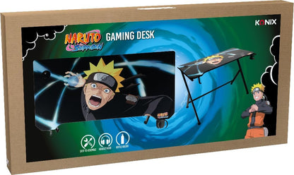 Konix Naruto Shippuden Gamingtafel, 121 x 69 x 76 cm, Y-vorm, houten en metalen tafel, bekerhouder, oortelefoonhouder, Naruto gazonmotief