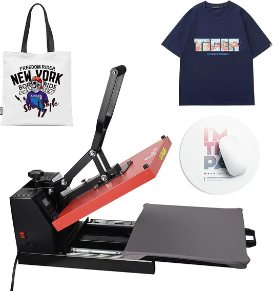 ColorSub Warmtepers Machine voor T-shirt, 38x38cm Sublimatieprinter met Uitschuifbare Platenmachine, DIY Personalisatie Warmteoverdrachtpers Vinyl voor Stoffen, Tassen, Kussens