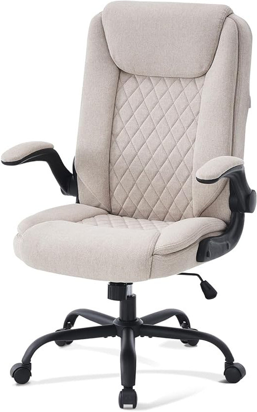CASTLOVE Office Chair, Ergonomic Office Chair with Padded Armrests, Collapsible, Height Adjustable, Tilt Function and Headrest, Comfortable for Home Office, Office Chair, 150kg (Beige) - QUORE
