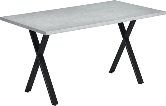 HOMCOM Dining Table, Dining Table, Kitchen Table, Stone Look Dining Table, Living Room Table for 6 People, Steel Legs, Grey, 140 x 80 x 76 cm - QUORE