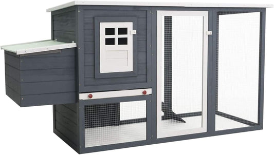 Outdoor Rabbit Hutch Large Wooden with Closed Door and Chicken Coop with 1 Egg Cage, Wood, Grey, Waterproof