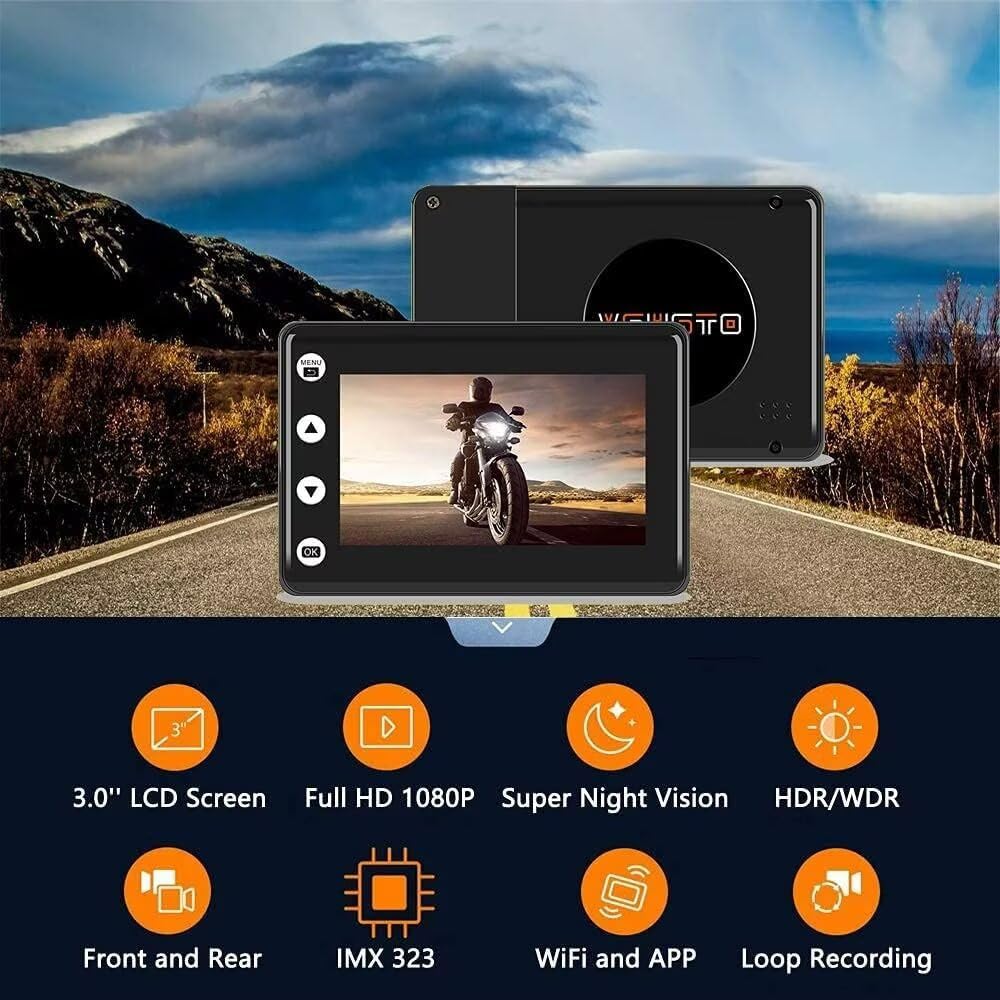 Motorcamera – Dashcam – Motordashcam – Motorfiets Camera – Dubbele Lens Camera – FHD 1080P Voor En Achter – 170° Groothoek